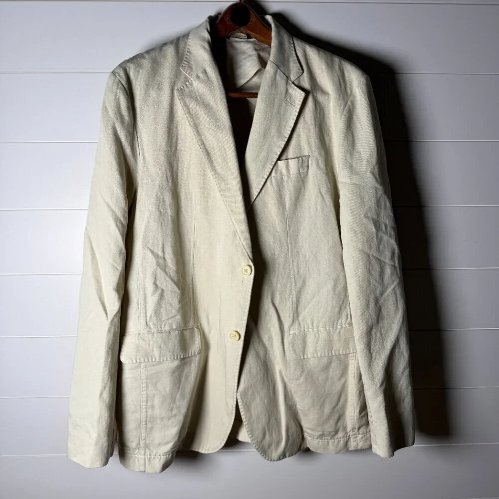 Banana Republic Blazer Sport Coat Mens 44R Beige Cotton Linen